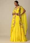 Yellow Hand Embroidered Long Jacket And Lehenga Set