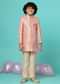 Peach Pink Embroidered Sherwani Jacket And Pant Set In Silk