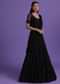 Black Cut Dana Embroidered Gown With Attached Drape In Georgette
