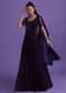 Wine Purple Cut Dana Embroidered Gown With Attached Drape In Georgette