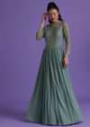 Pastel Green Gown In Georgette With Cut Dana Embroidery