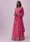 Hot Pink Anarkali In Chinon With Floral Embroidery