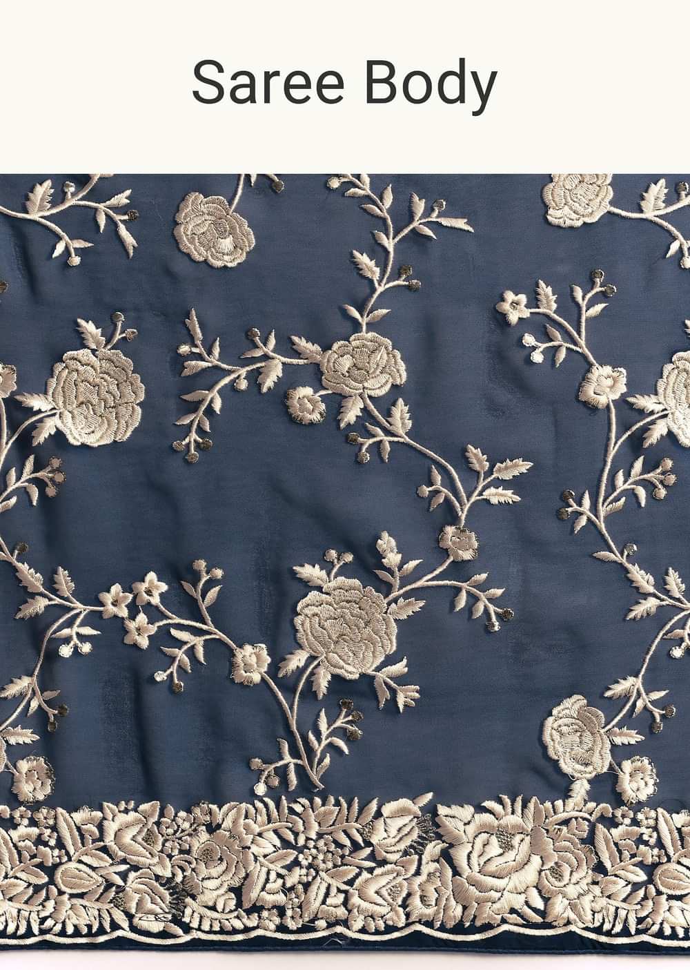 Navy Blue Georgette Saree With Parsi Gara Thread Embroidery