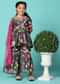Kalki Black Printed Kurta And Sharara Set In Cotton Silk For Girls