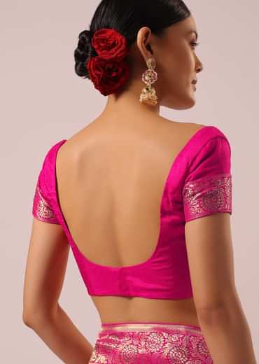 Pink Satin Organza Saree With Floral Jaal Weave