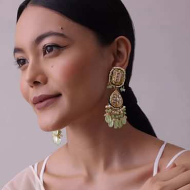 Gold-Finish Kundan Earrings With Colourful Meenakari Work In Mix Metal