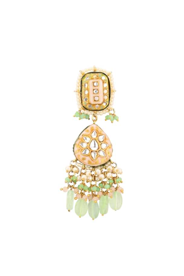 Gold-Finish Kundan Earrings With Colourful Meenakari Work In Mix Metal