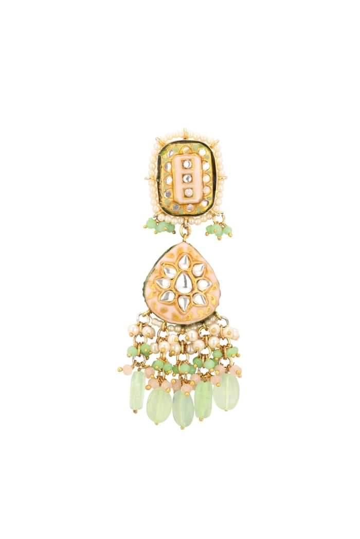 Gold-Finish Kundan Earrings With Colourful Meenakari Work In Mix Metal