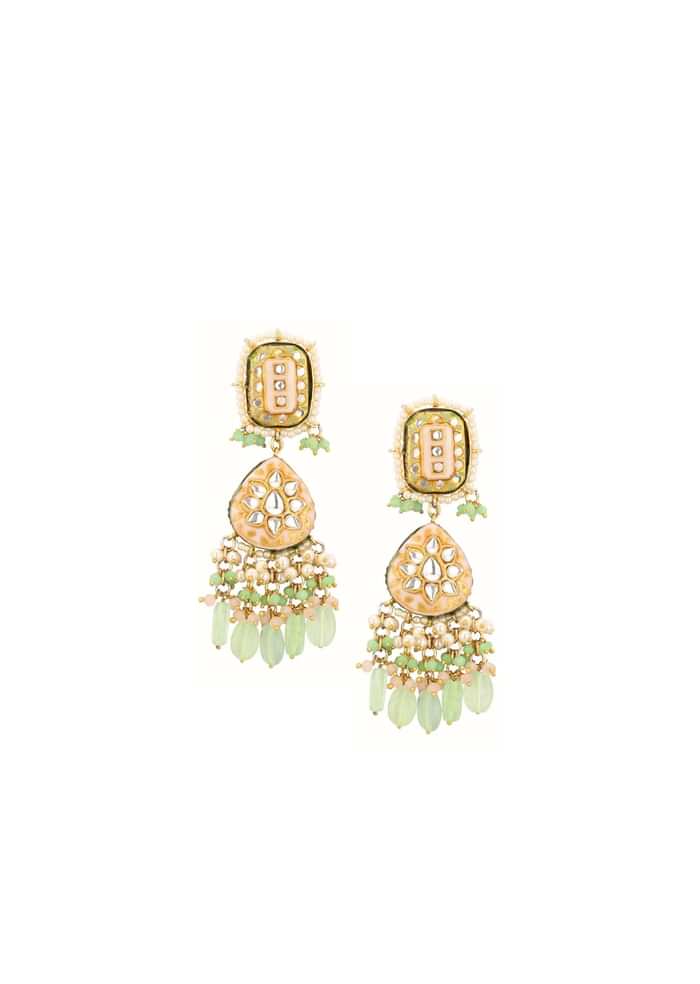 Gold-Finish Kundan Earrings With Colourful Meenakari Work In Mix Metal
