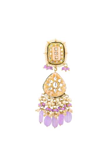 Gold-Finish Kundan Earrings With Colourful Meenakari Work In Mix Metal