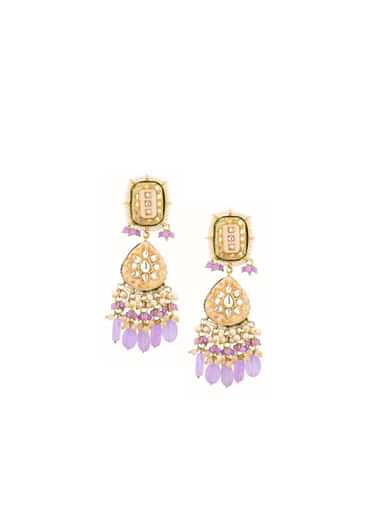 Gold-Finish Kundan Earrings With Colourful Meenakari Work In Mix Metal