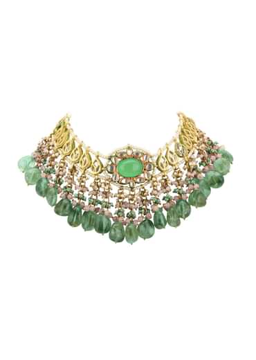 Voilet Toned Gold-Finish Kundan Choker Necklace Set With Colourful Meenakari Work In Mix Metal Voilet Toned Gold-Finish Kundan Choker Necklace Set With Colourful Meenakari Work In Mix Metal