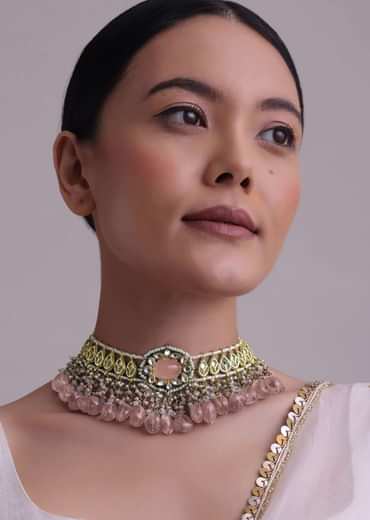 Voilet Toned Gold-Finish Kundan Choker Necklace Set With Colourful Meenakari Work In Mix Metal Voilet Toned Gold-Finish Kundan Choker Necklace Set With Colourful Meenakari Work In Mix Metal