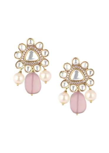Two Tone Moissanite Necklace And Earring Set With Pearl Drops