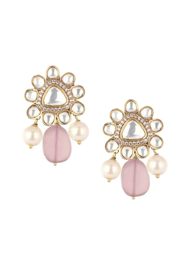 Two Tone Moissanite Necklace And Earring Set With Pearl Drops