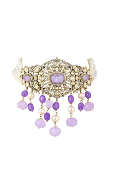 Two Tone Finish Kundan Choker Set In Mix Metal