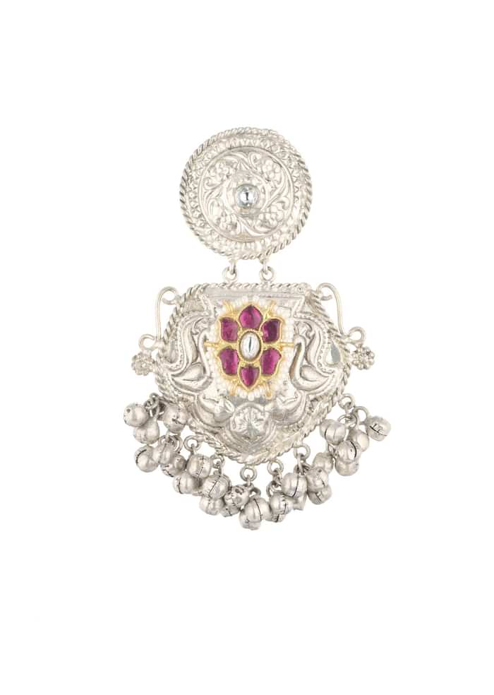 Silver Finish Oxidised Chandbalis In Fusion Style