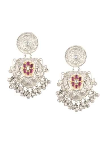 Silver Finish Oxidised Chandbalis In Fusion Style