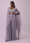 Lilac Purple Georgette Palazzo And Silk Crop Top Set With Embroidery