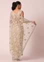 Beige Mirror Work Saree With Scallop Border And Unstitched Blouse Piece