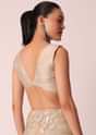 Beige Mirror Work Saree With Scallop Border And Unstitched Blouse Piece
