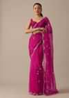 Pink Organza Saree With Cutdana Jaal Work And Unstitched Blouse Piece