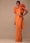 Fire Orange Crepe Indo-western Saree With Pearl Embroidered Belt