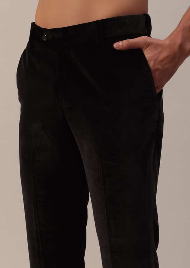 Black Crystal Handwork Tuxedo Set In Velvet Black Crystal Handwork Tuxedo Set In Velvet