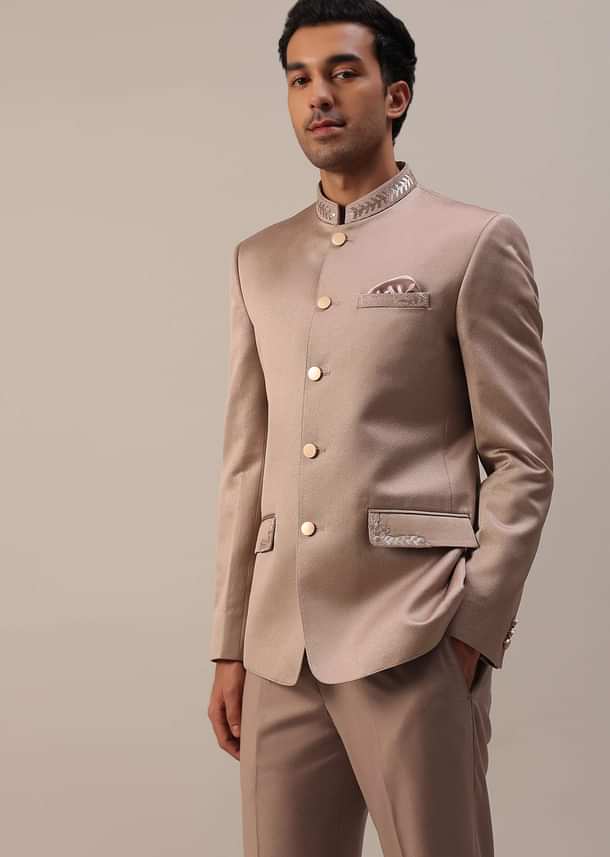 Peach Pink Embroidered Jodhpuri Suit