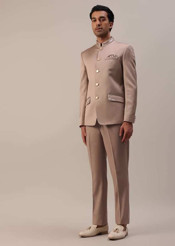 Peach Pink Embroidered Jodhpuri Suit