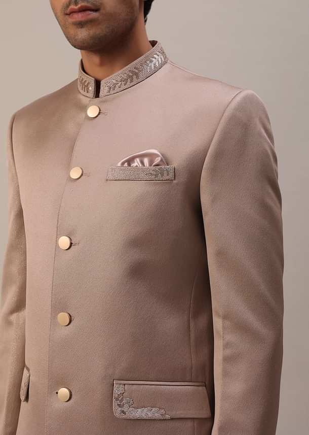 Peach Pink Embroidered Jodhpuri Suit