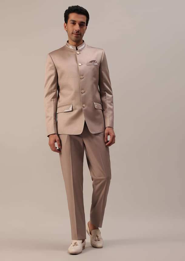 Peach Pink Embroidered Jodhpuri Suit