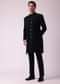 Black Patterned Indowestern Set In Suiting Fabric