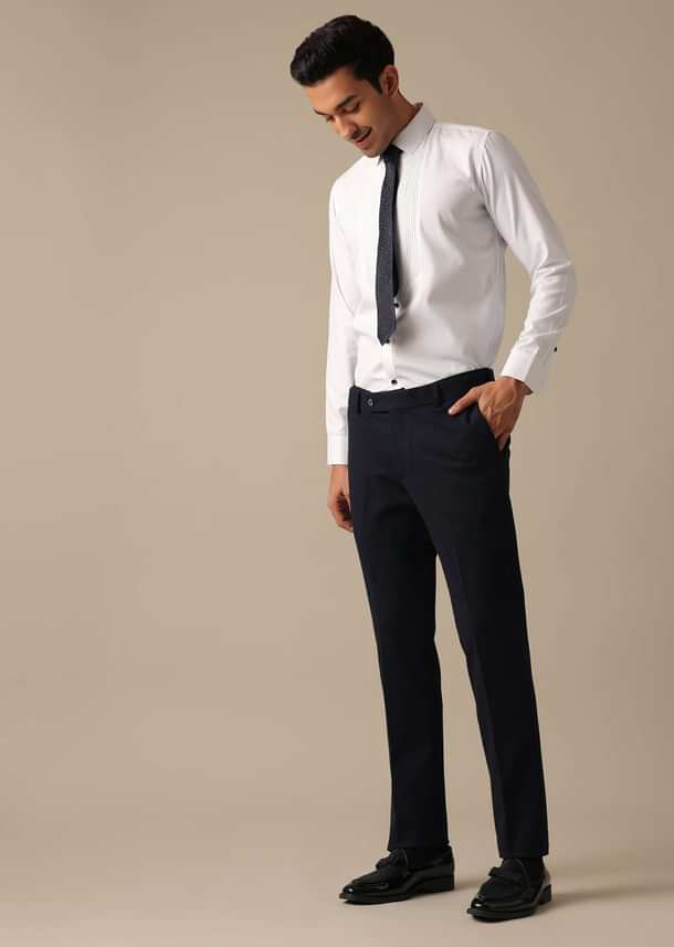 Blue Blazer And Pant Set Tuxedo With Criss Cross Detail