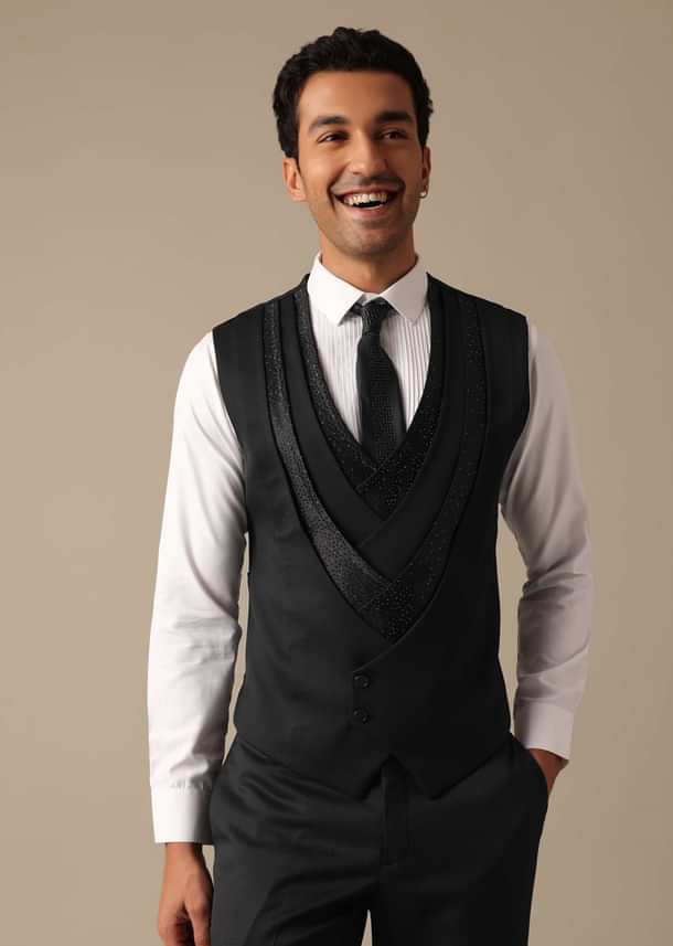 Black Blazer And Pant Set Tuxedo In Terry Rayon