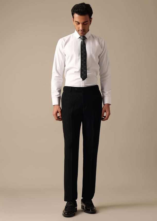 Black Blazer And Pant Set Tuxedo With Cutwork Detail