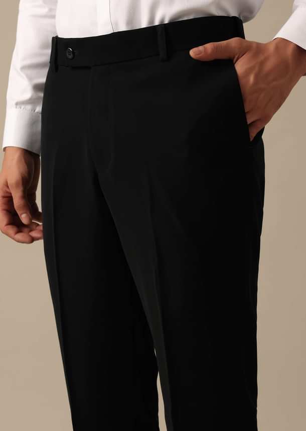Black Blazer And Pant Set Tuxedo With Cutwork Detail