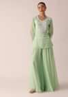 Green Organza Kurta And Palazzo Set With Embroidery And Belt