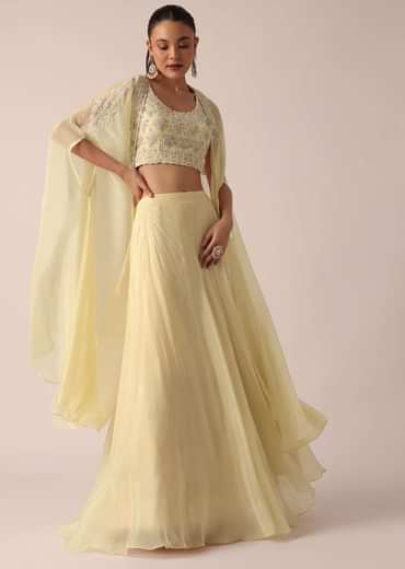 White Organza Jacket And Lehenga Set With Sequin Work