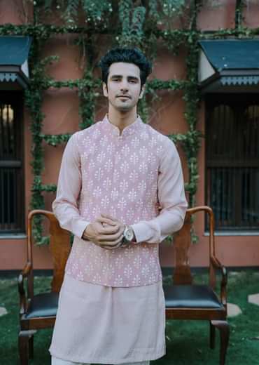 Pink Floral Bundi & Striped Kurta Set