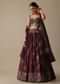 Wine Lehenga Set In Silk With Mirror Work