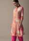 Pink Printed Kurta Set In Tussar Silk
