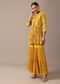 Yellow Indo Fusion Peplum And Sharara Set With Floral Prints