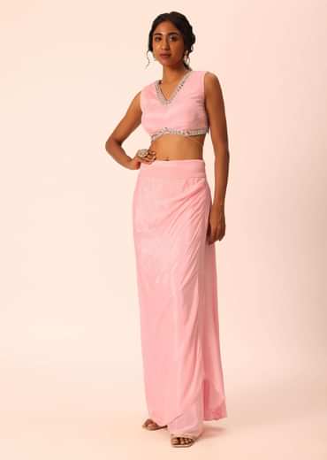 Pink Jacket And Dhoti Set With Mirror Work