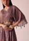 Purple Tassel Crop Top And Lehenga Set In Chiffon