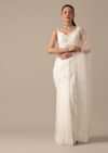 White Organza Saree With Cutdana Work And Unstitched Blouse Piece
