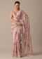 Pink Chiffon Saree With Floral Prints And Unstitched Blouse Piece