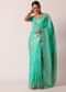 Turquoise Banarasi Saree With Floral Jaal Zari Pallu And Unstitched Blouse Piece