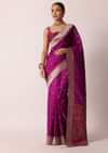 Purple Banarasi Silk Handloom Saree With Woven Motifs And Unstitched Blouse Piece