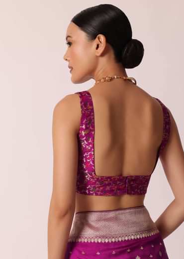 Purple Banarasi Silk Handloom Saree With Woven Motifs And Unstitched Blouse Piece